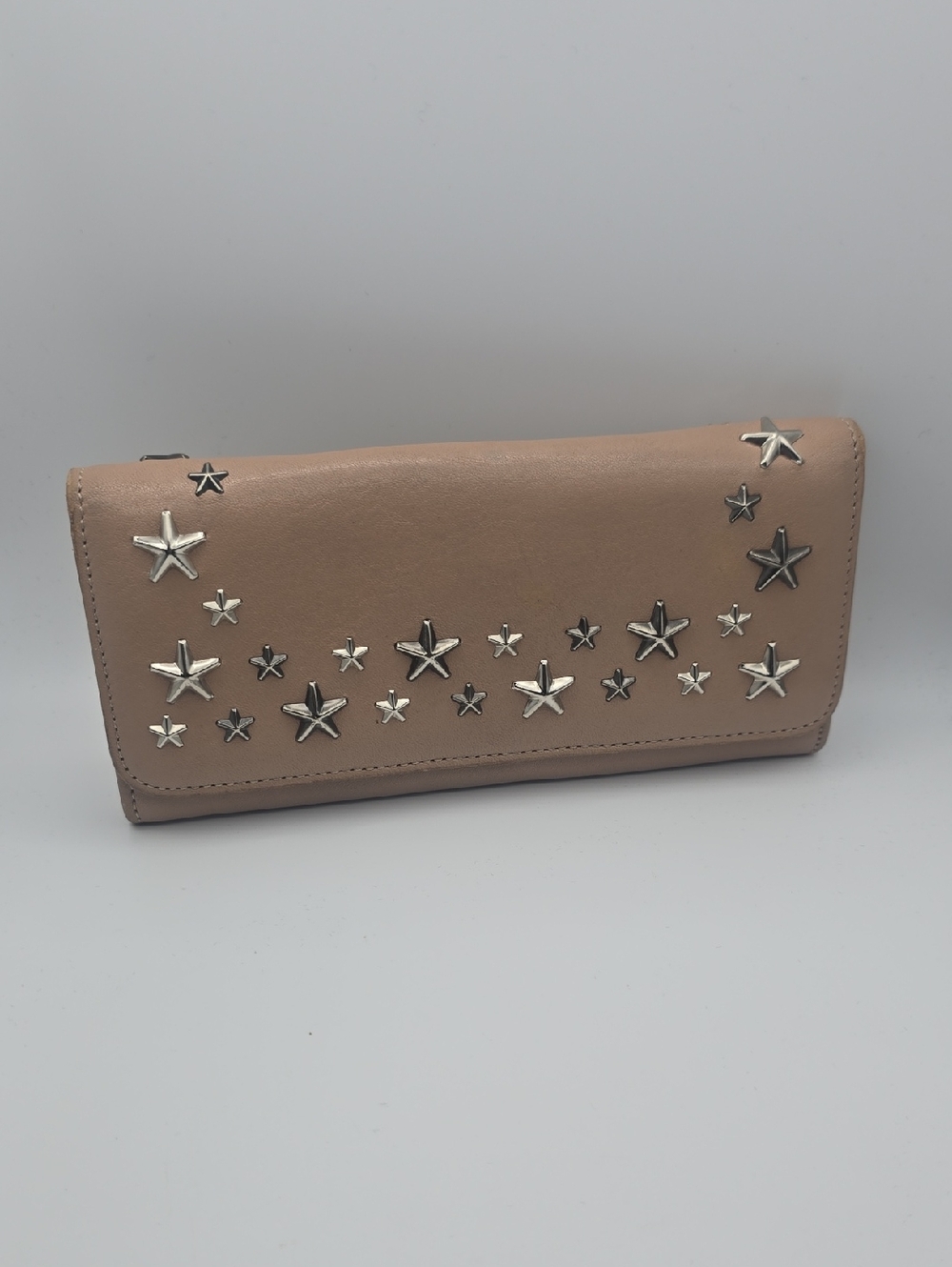 Jimmy Choo Beige Wallet with Silver Star Studs